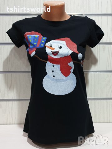 Нова дамска коледна тениска с дигитален печат Снежко, Снежен човек, снимка 3 - Тениски - 31116106