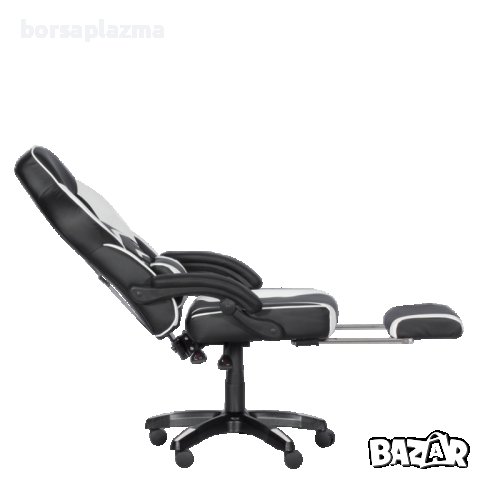 Геймърски стол Carmen 6198 с подвижна опора за крака - Черен/Бял, снимка 2 - Столове - 13559246