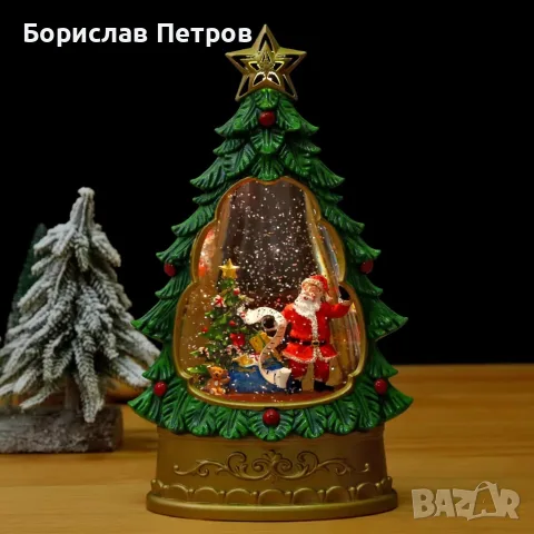 Светеща коледна елха с въртящ сняг
