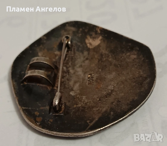 Рядка, ретро брошка, медальон - ЛЮЗМ емайл, посребрен мелхиор. , снимка 4 - Антикварни и старинни предмети - 54094738