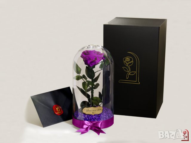 Лилава Вечна Роза в Стъкленица / Оригинален Подарък за Жена / Лилава Естествена Вечна Роза, снимка 2 - Ръчно изработени сувенири - 37067134