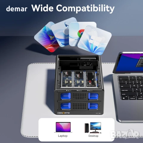Cenmate хибриден корпус за 2.5/3.5" твърд диск+3*M.2 NVMe с вентилатор, снимка 9 - Други - 50756966