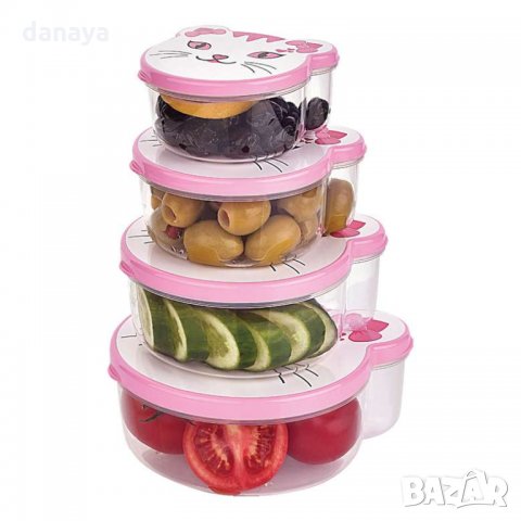 1616 Комплект детски кутии за храна Сладки животни 4 броя, снимка 4 - Кутии за храна - 29660942