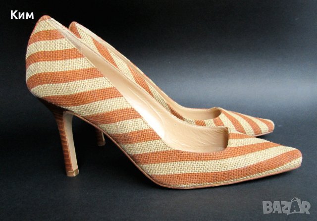 Manolo Blahnik обувки на средно висок ток райе бежаво кафяви, снимка 4 - Дамски обувки на ток - 37381434