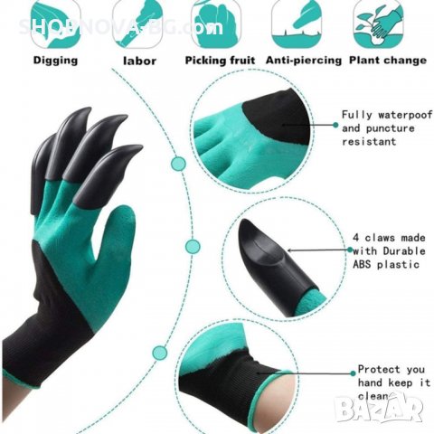 Градинарски ръкавици Garden Genie Gloves, Комплект 2 бр., с нокти, Черно/Зелени, снимка 4 - Градински инструменти - 29882741