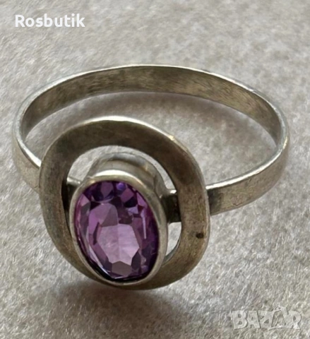 Съветски сребърен пръстен с Аметист , снимка 3 - Пръстени - 53263119