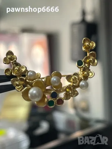 Сребърна брошка с позлата , снимка 5 - Антикварни и старинни предмети - 49986438