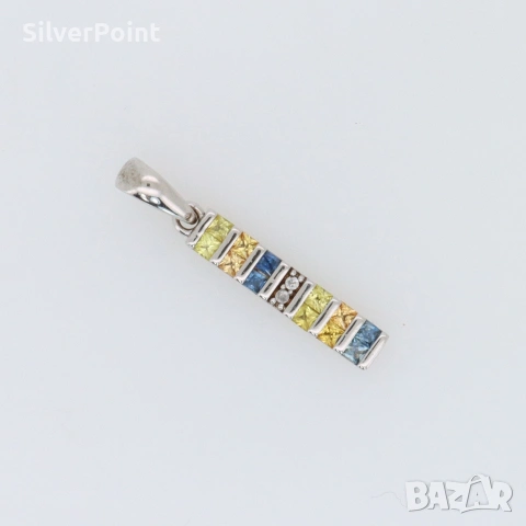 Сребърна висулка с натурални Сапфири VVS от Шри Ланка и сертификат , снимка 3 - Колиета, медальони, синджири - 54222516