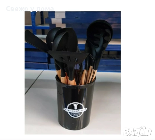 Комплект кухненски прибори 11 бр. в кръгла поставка., снимка 2 - Прибори за хранене, готвене и сервиране - 54170870