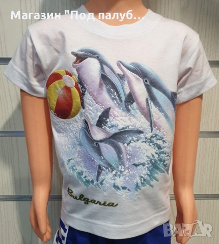 Нова детска тениска с трансферен печат Делфини с топка, снимка 1 - Детски тениски и потници - 29899044
