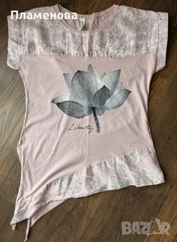 Блуза с къс ръкав от памук и лен S/M, снимка 2 - Тениски - 40879259