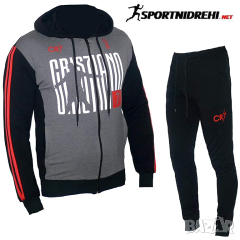 Спортен екип CRISTIANO CR7, черен с червено, памук и ликра, с качулка
