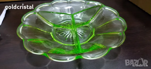 ураново стъкло фруктиера плато , снимка 4 - Антикварни и старинни предмети - 48371076