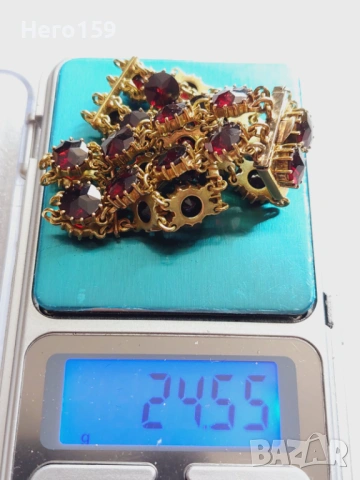 Стара позлатена гривна с огромни гранати, снимка 8 - Гривни - 54271411