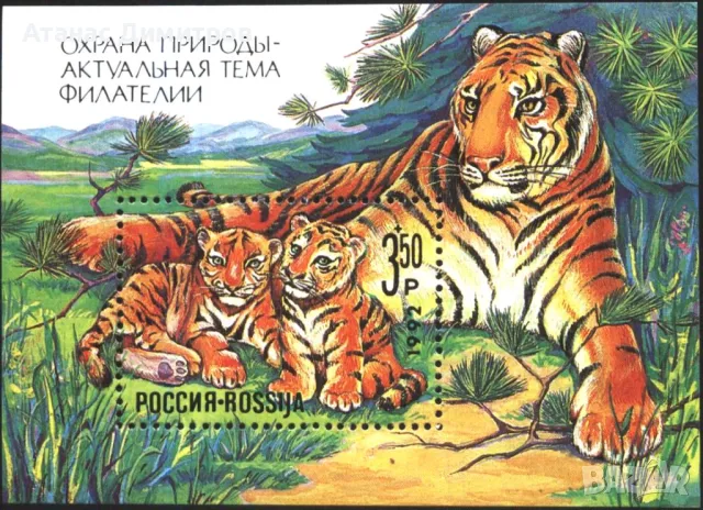Чист блок Опазване на природата Фауна Тигри 1992 от Русия, снимка 1