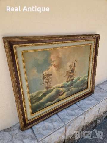 Страхотна антикварна авторска майсторска картина масло върху платно , снимка 6 - Картини - 51686592