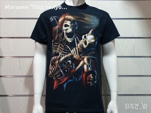 Нова мъжка тениска с дигитален печат Скелет с китара, снимка 3 - Тениски - 30116241