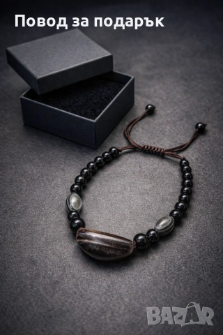 Мъжка гривна от обсидиан и ахат