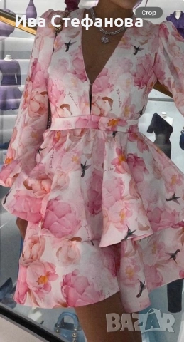 Нова луксозна рокля Fashion Room розов флорал волани къдри Уникална, женствена и супер ефектна рокля