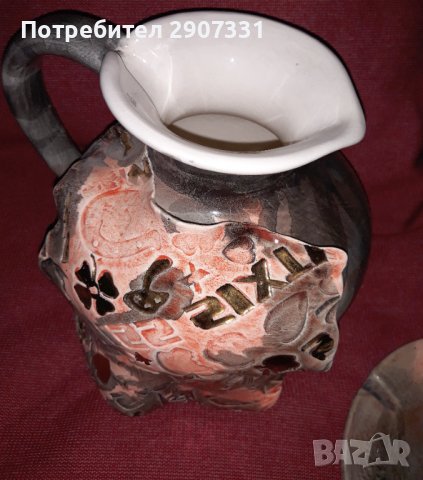 Керамичен комплект: кана, чинийка и два пепелника, снимка 3 - Декорация за дома - 38914421