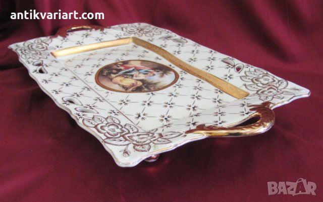 Винтич Голям Порцеланов Поднос Япония Маркиран, снимка 2 - Антикварни и старинни предмети - 31664165