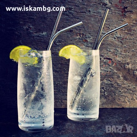 Комплект от 4бр. метални сламки 2 криви + 2прави + 1бр.четка - код 3000, снимка 2 - Аксесоари за кухня - 31833728