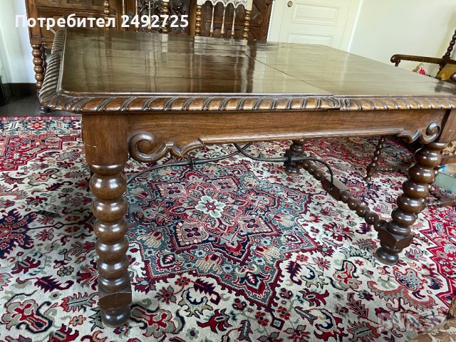Маса антикварна изцяло масив орех, разтяга се, снимка 2 - Антикварни и старинни предмети - 38801255