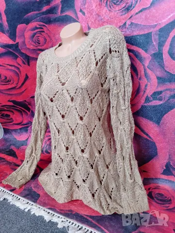 Бежова блуза туника от изкуствена плетка Л, снимка 4 - Блузи с дълъг ръкав и пуловери - 49410769