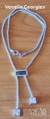 Дамски комплект, сребърно колие и обици, с камъни циркони и оникс 925, снимка 3 - Колиета, медальони, синджири - 49831841