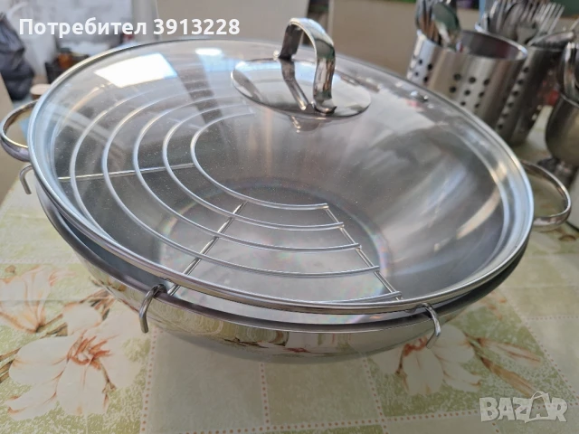 Тиган тип уок с решетка и капак., снимка 2 - Съдове за готвене - 51078756