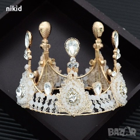 Златна Корона Тиара пластмаса с мъниста за украса декор на торта , снимка 3 - Други - 38628663