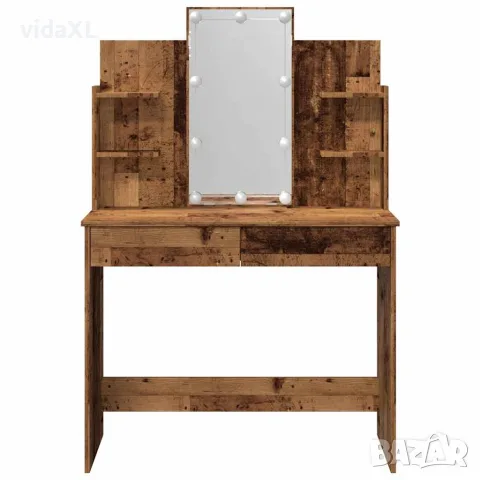 vidaXL Тоалетка с LED осветление Старо дърво 96x40x142 cm, снимка 7 - Тоалетки - 56148307