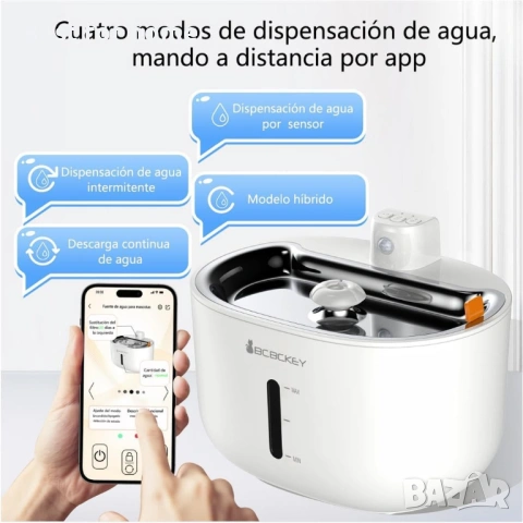 Безжичен фонтан за вода за котки BCBCKEY 3L с приложение и акумулаторна батерия 5000mAh, 2.4G WiFi, снимка 6 - Други стоки за животни - 54292059
