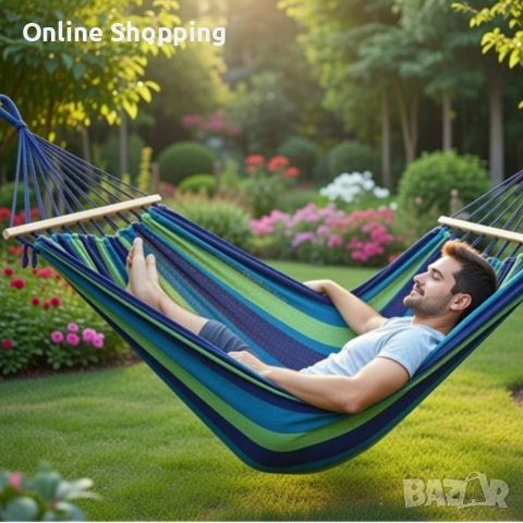 Хамак XXL с възглавница и чанта — максимален комфорт до 250 кг за релакс навън, снимка 6 - Градински мебели, декорация  - 53327862