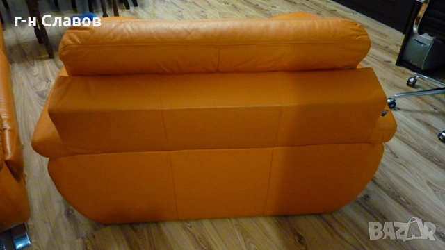 Италианска КОЖЕНА и ДЪРВО Гарнитура за Хол и Всекидневна с Масивен Диван и Два Фотьойла. Като Нова! , снимка 7 - Дивани и мека мебел - 52235421