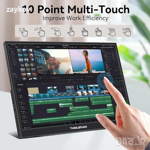 14-инчов FHD 1920x1200 IPS преносим монитор с Type-C 3.1 сензорен екран и HDMI, снимка 4 - Монитори - 52972500