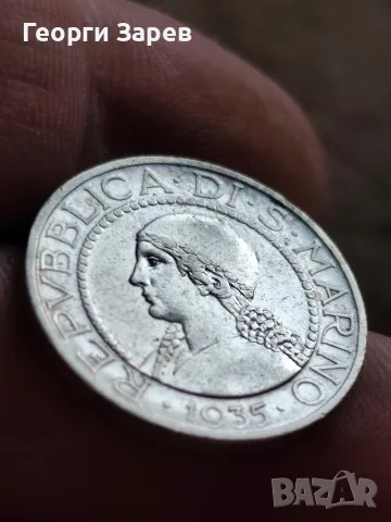 5 лири 1935 год,Сан Марино, сребро, тегло 5.00 гр, проба 835/1000