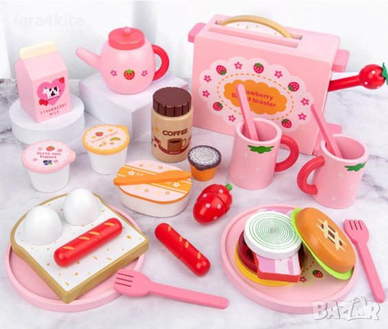 Закуска Тостер с филийки Дървен детски комплект за симулации с много части