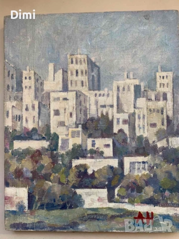 АНГЕЛ НИНОВ (1927-2017) Картина масло/платно/ градски пейзаж, снимка 3 - Картини - 52814966