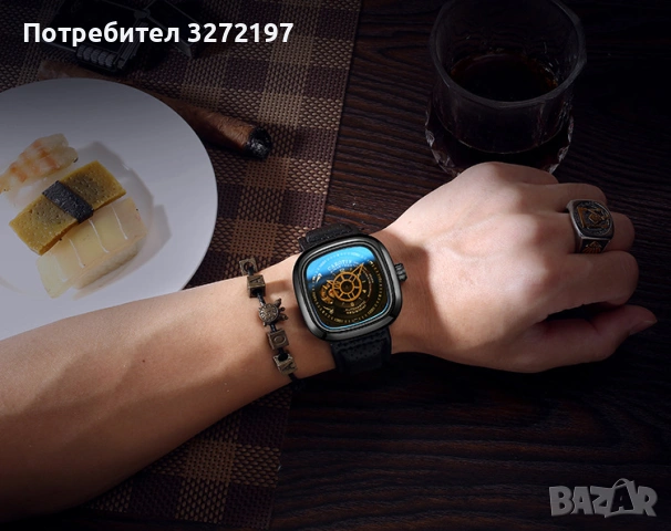 CAROTIF Автоматичен Механичен часовник,квадратен циферблат,кожена каишка,дата, снимка 8 - Мъжки - 54241860