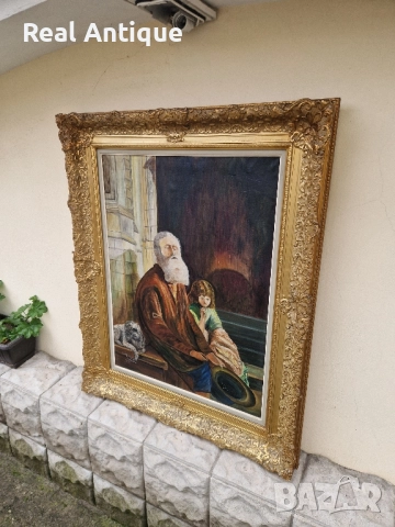 Уникална антикварна белгийска майсторска авторска картина масло върху платно , снимка 7 - Картини - 52348285