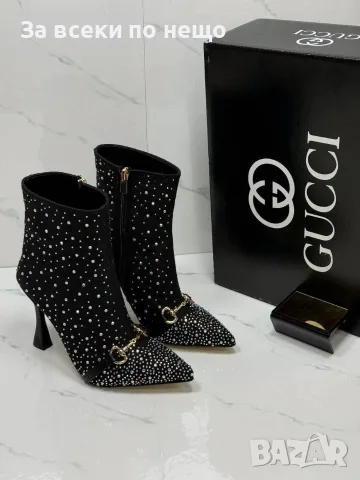 Gucci Дамски Елегантни Боти На Ток С Камъни И Монограм - 2 Цвята Код SEM-902, снимка 2 - Дамски обувки на ток - 56258342