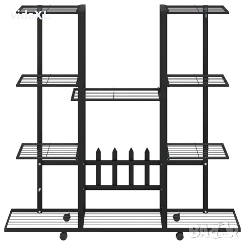 vidaXL Стойка за цветя на колела 94,5x24,5x91,5 см черна желязо, снимка 5 - Саксии и кашпи - 56147166
