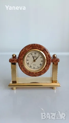 Vintage, миниатюрен , колекционерски, настолен , кварцов часовник, изработен от месинг и мрамор , снимка 3 - Будилници и настолни часовници - 56012203