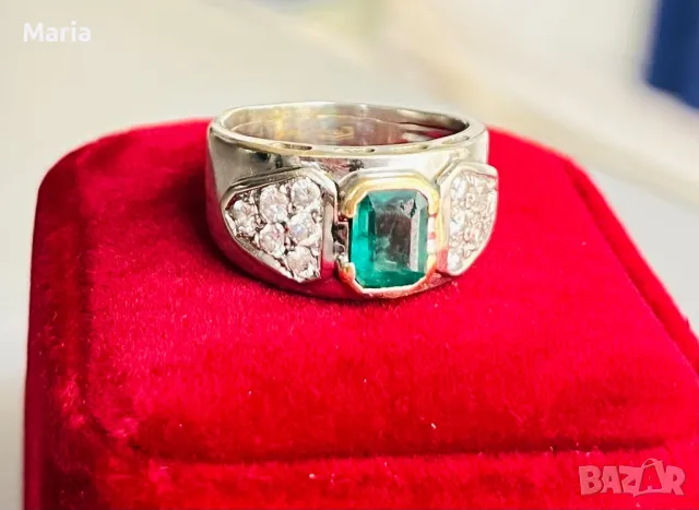 Дамски пръстен бяло злато и естествен изумруд, снимка 11 - Пръстени - 50346861