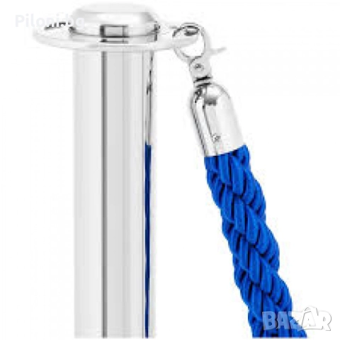 Комплект два сребристи ограничителни пилона със синьо усукано въже, снимка 3 - Друго търговско оборудване - 52811201