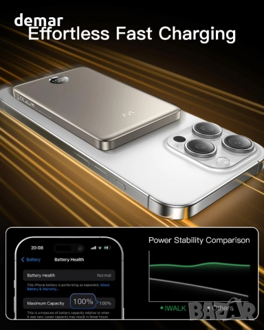 iWALK ултратънка магнитна външна батерия 5000mAh, LED дисплей, снимка 4 - Външни батерии - 52520844