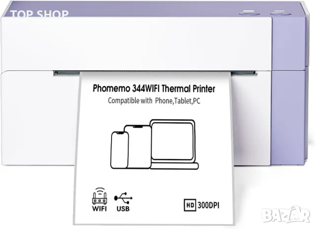Phomemo 344 Wi-Fi термичен принтер,4x6 за Android,iOS и Windows, лилав