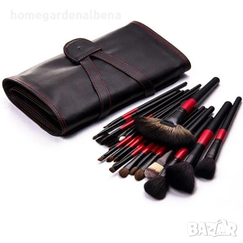 Комплект 22 четки за грим HZS83 в разгъваща се чантичка естествена кожа