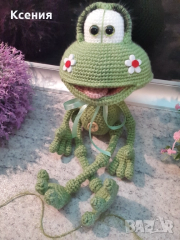 Плетена играчка Жаба, ръчно изработени, прекрасен подарък, снимка 6 - Плюшени играчки - 52063588